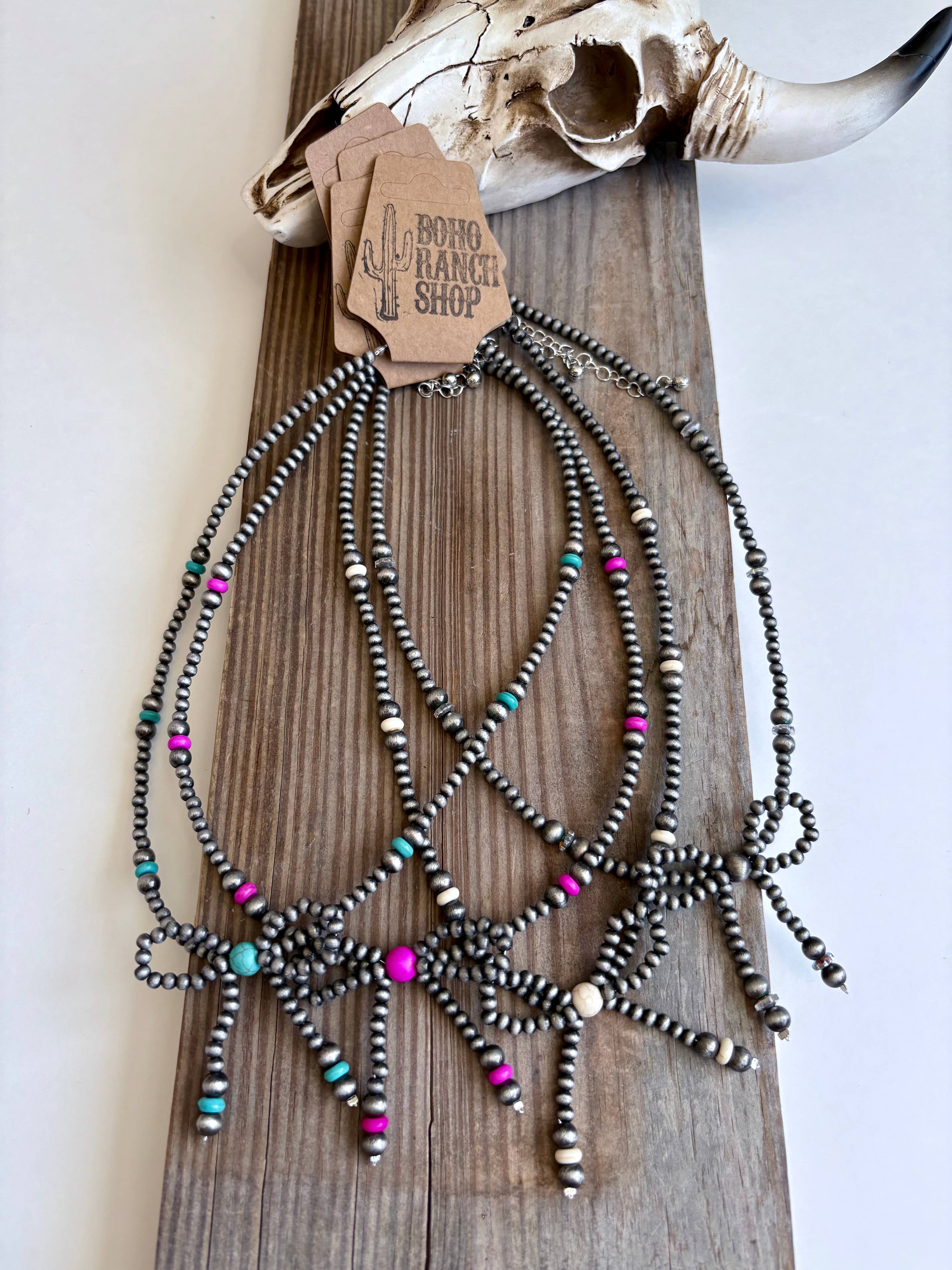 Western Navajo Style Bead Coquette Bow Necklace