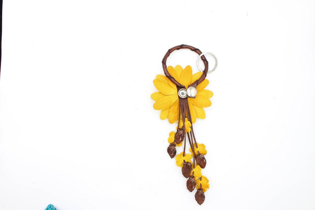 Large Leather Sunflower Keychain Bag Charm