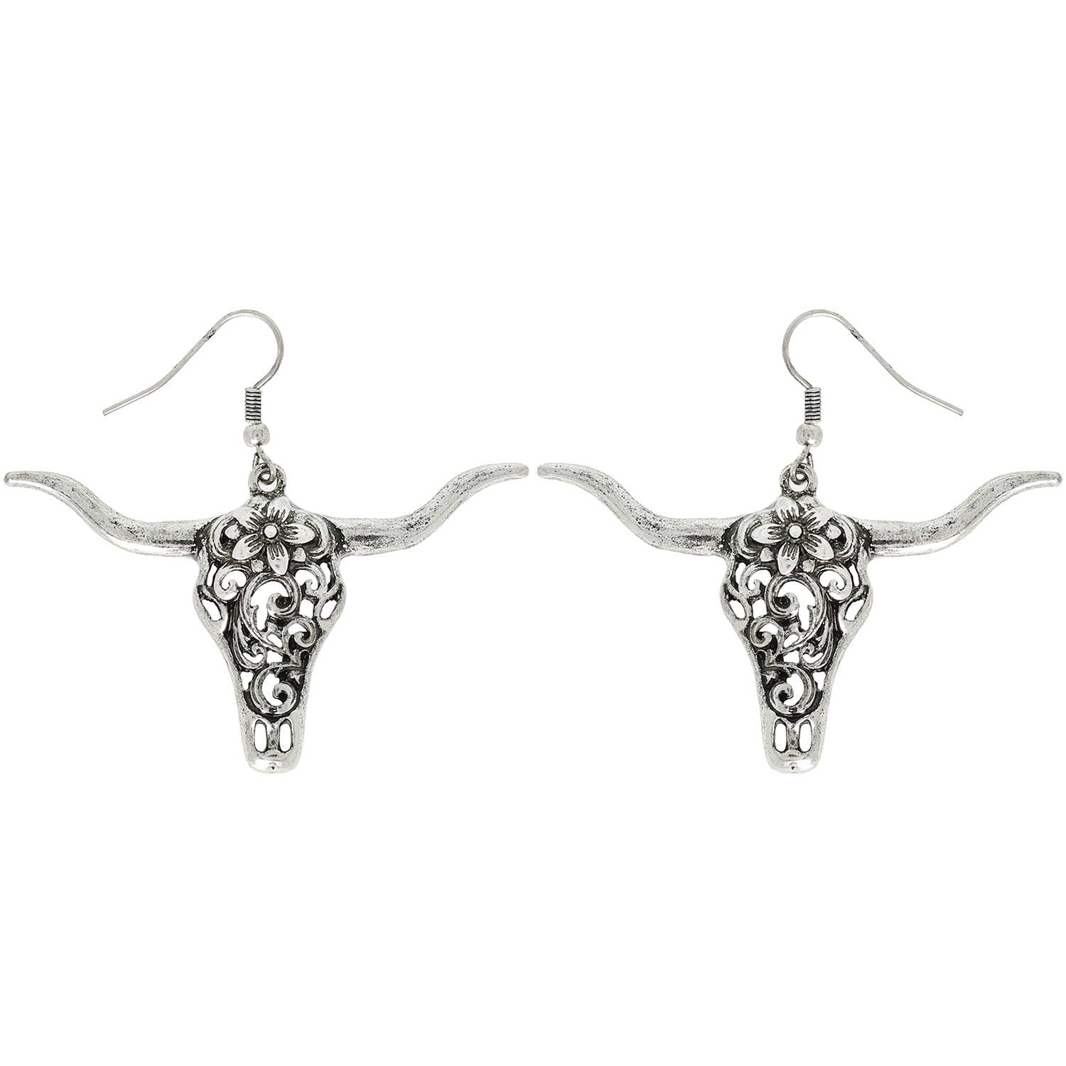 Western Filigree Patterned Steer Head Earrings