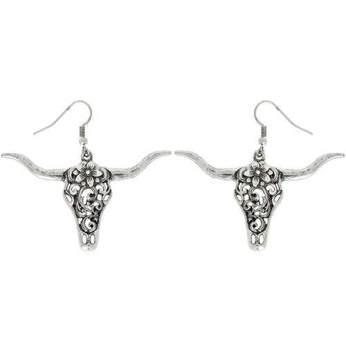 Western Filigree Patterned Steer Head Earrings
