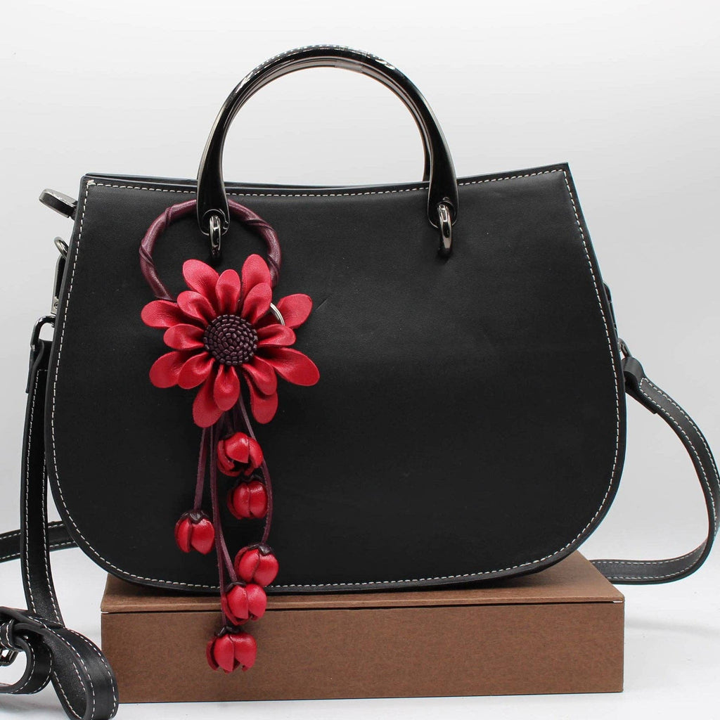 Leather flower key chain key purse charm