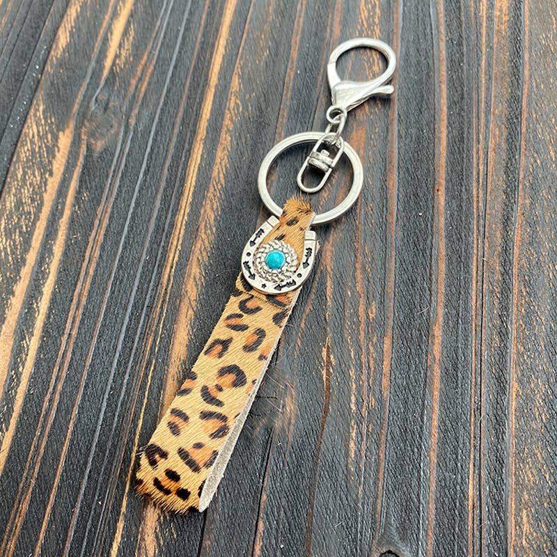 Leopard Print Turquoise Keychain