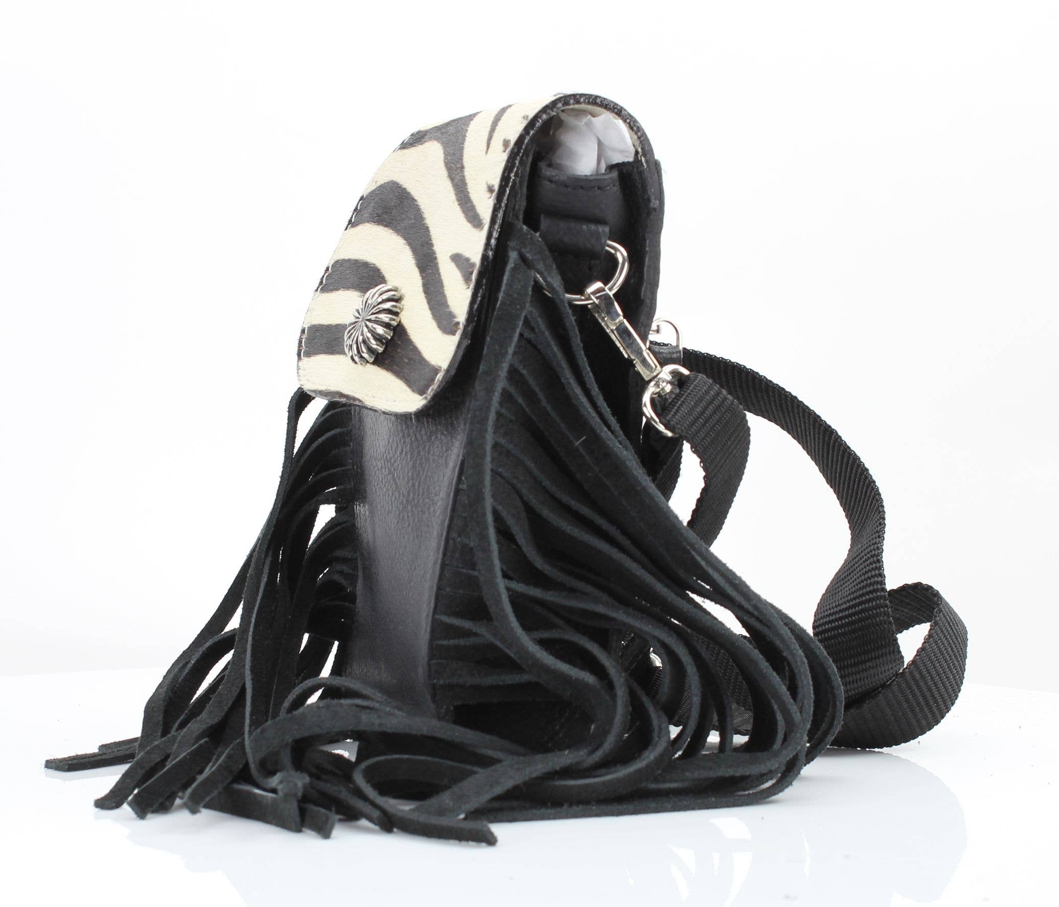 HOH Flap Over Crossbody Bag w/ Fringe Zebra # AB 2406