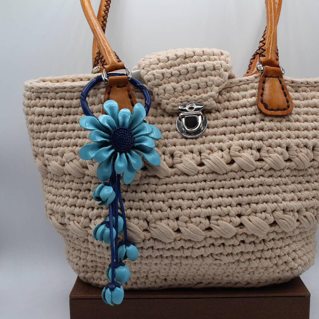 Leather flower key chain key purse charm