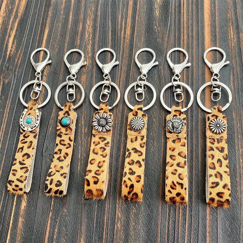 Leopard Print Turquoise Keychain