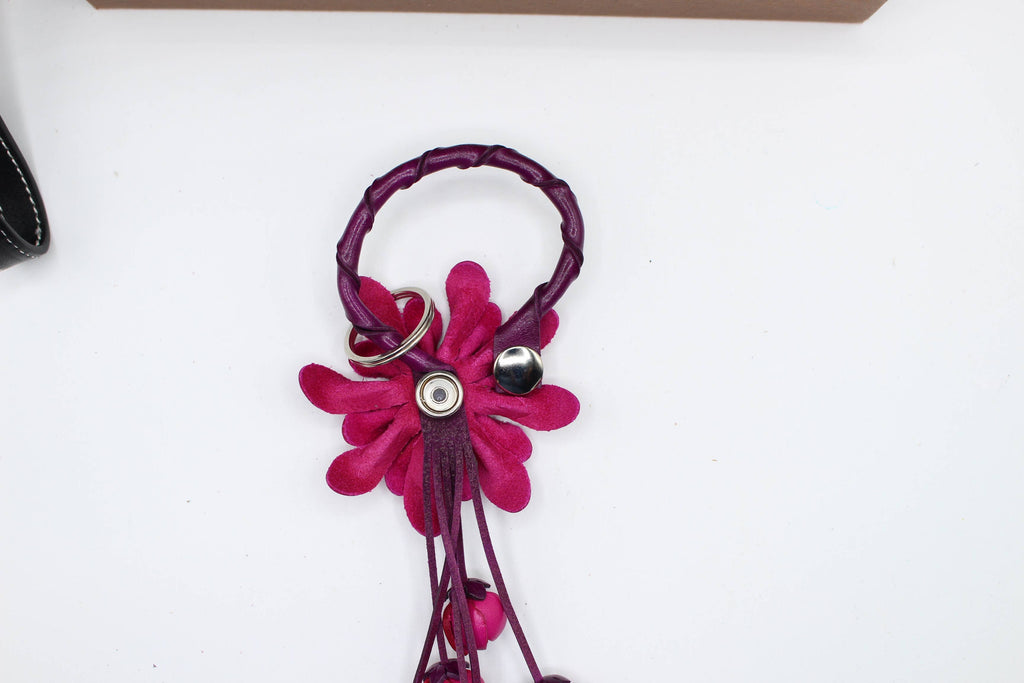 Leather flower key chain key purse charm