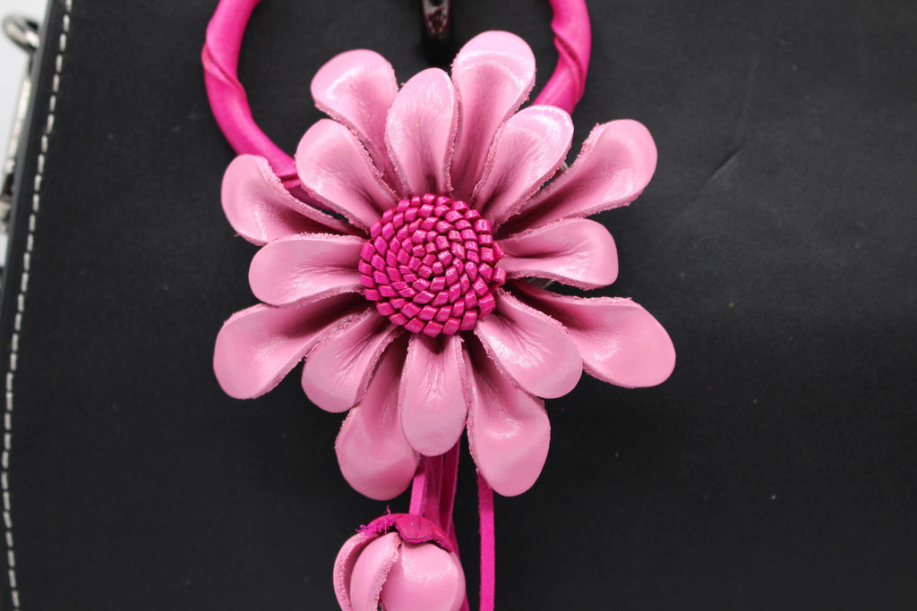 Leather flower key chain key purse charm