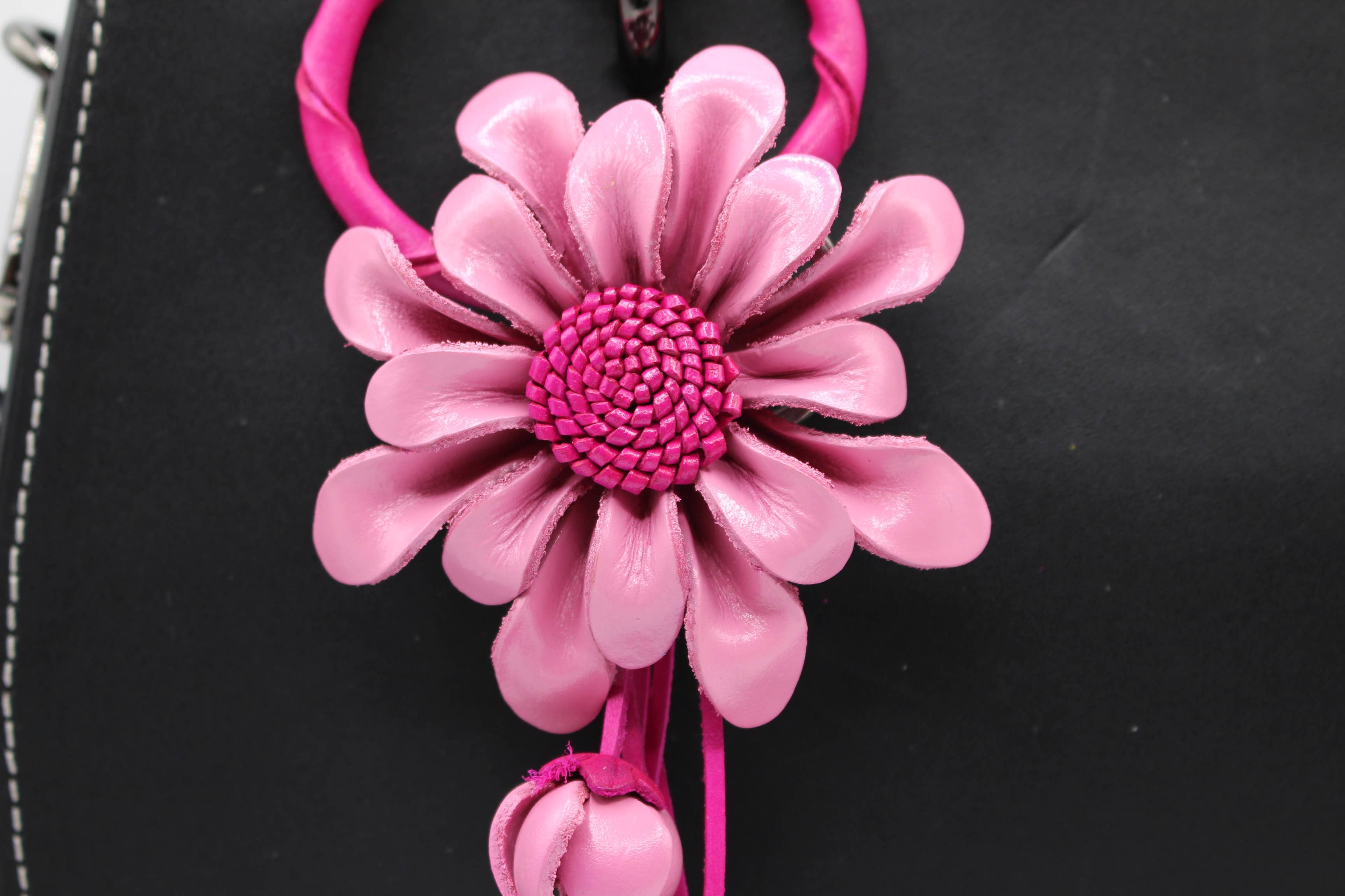 Leather flower key chain key purse charm