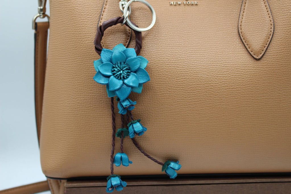 Leather flower key chain handbag charm multi colors