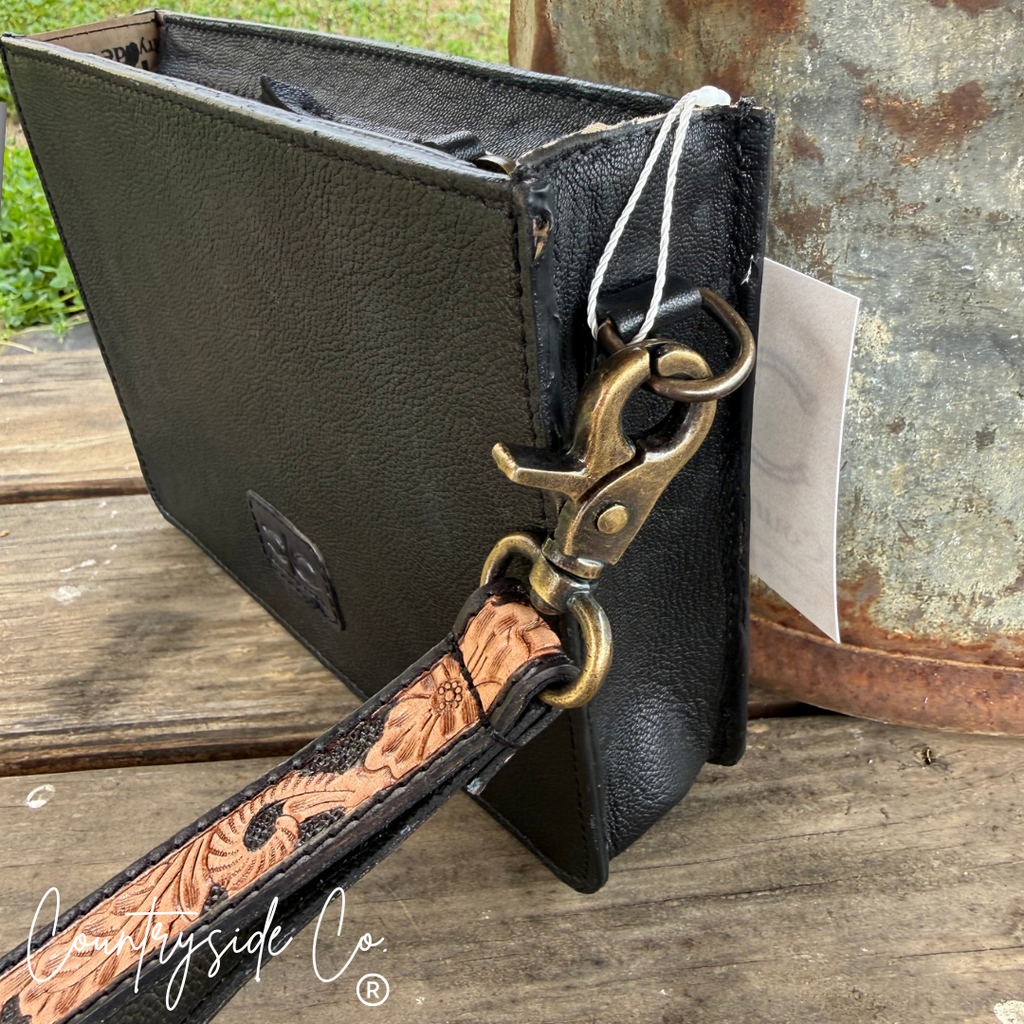 Sagebrush Tooled Leather Handbag, Wristlet