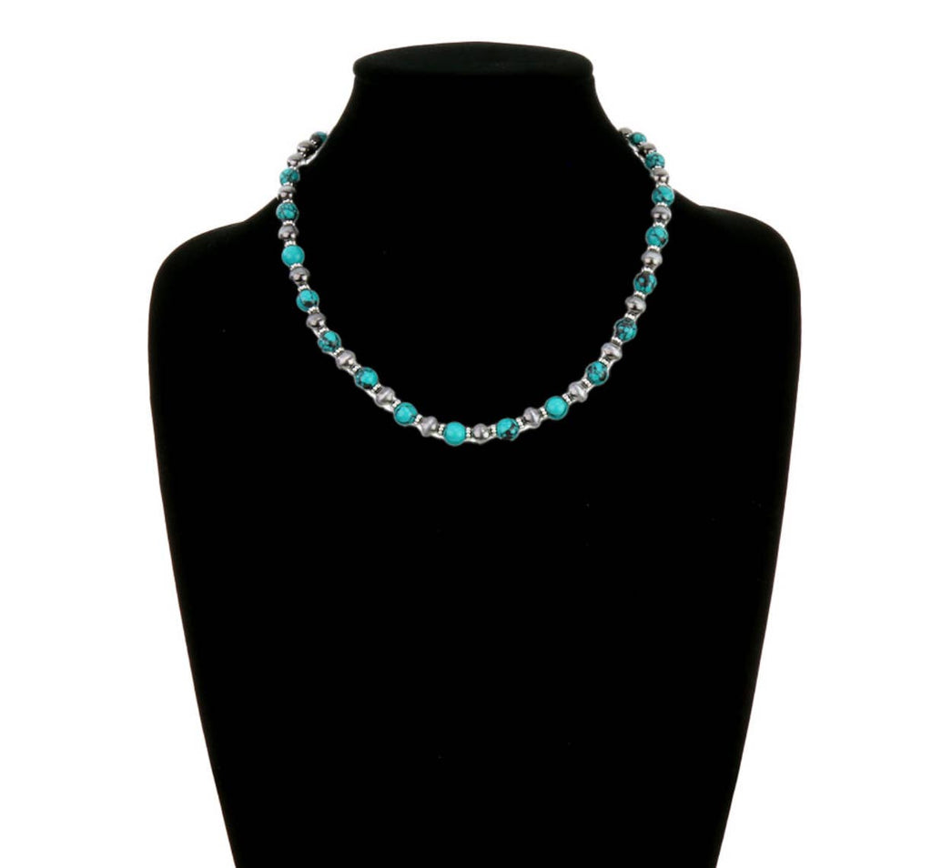 Western Navajo Style Pearl and Bead 18” Necklace