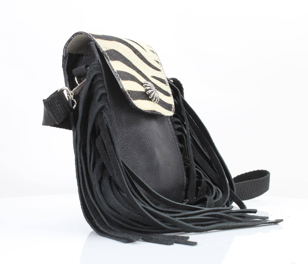 HOH Flap Over Crossbody Bag w/ Fringe Zebra # AB 2406