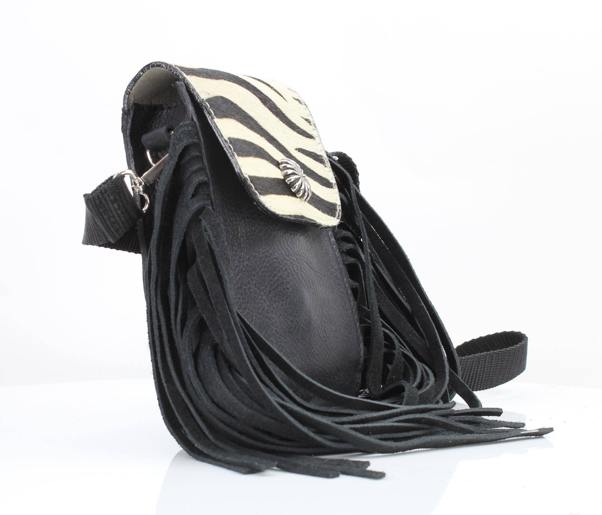 HOH Flap Over Crossbody Bag w/ Fringe Zebra # AB 2406