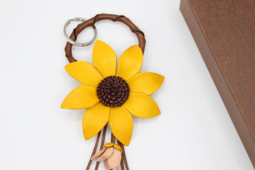 Leather flower key chain key purse charm