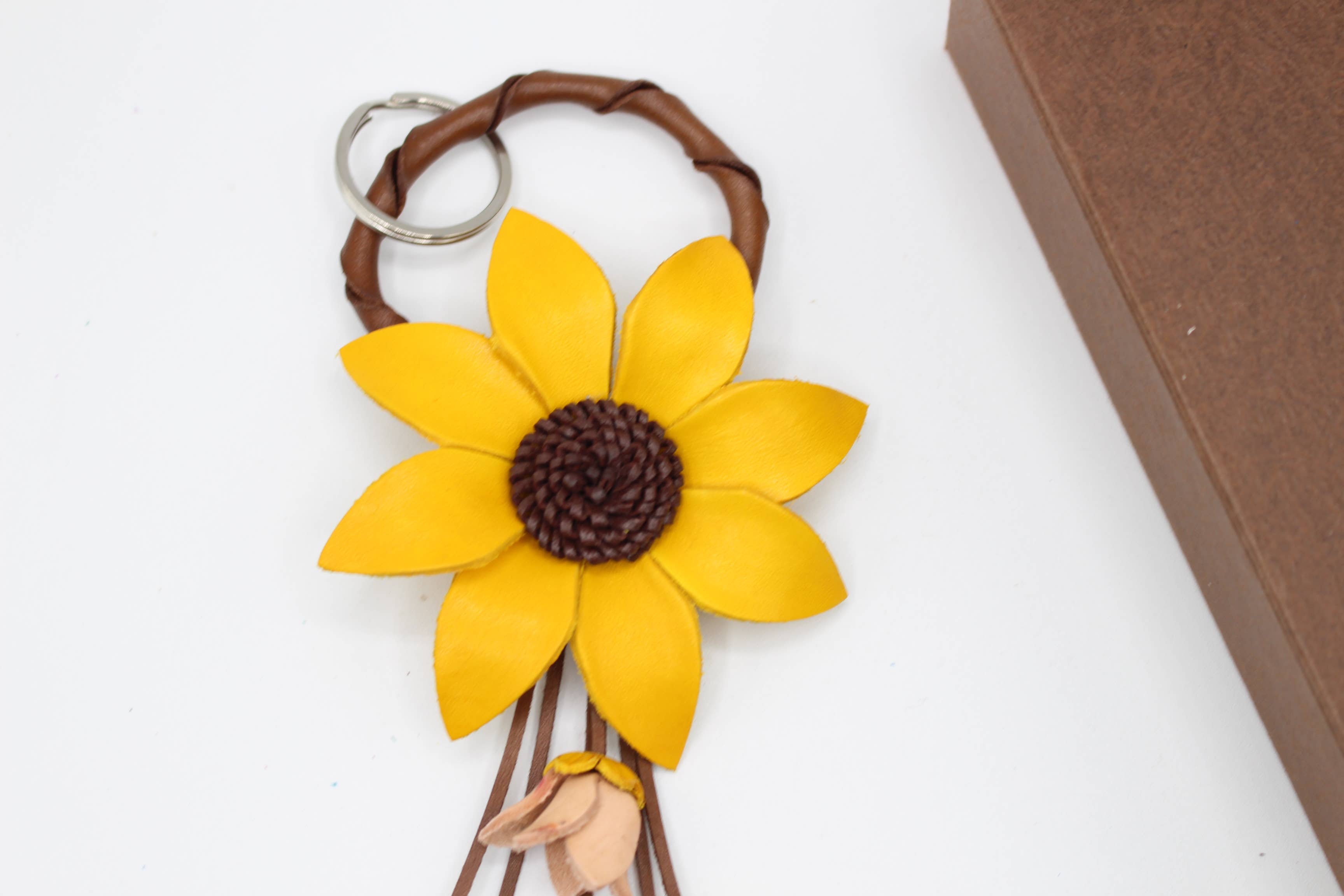 Leather flower key chain key purse charm
