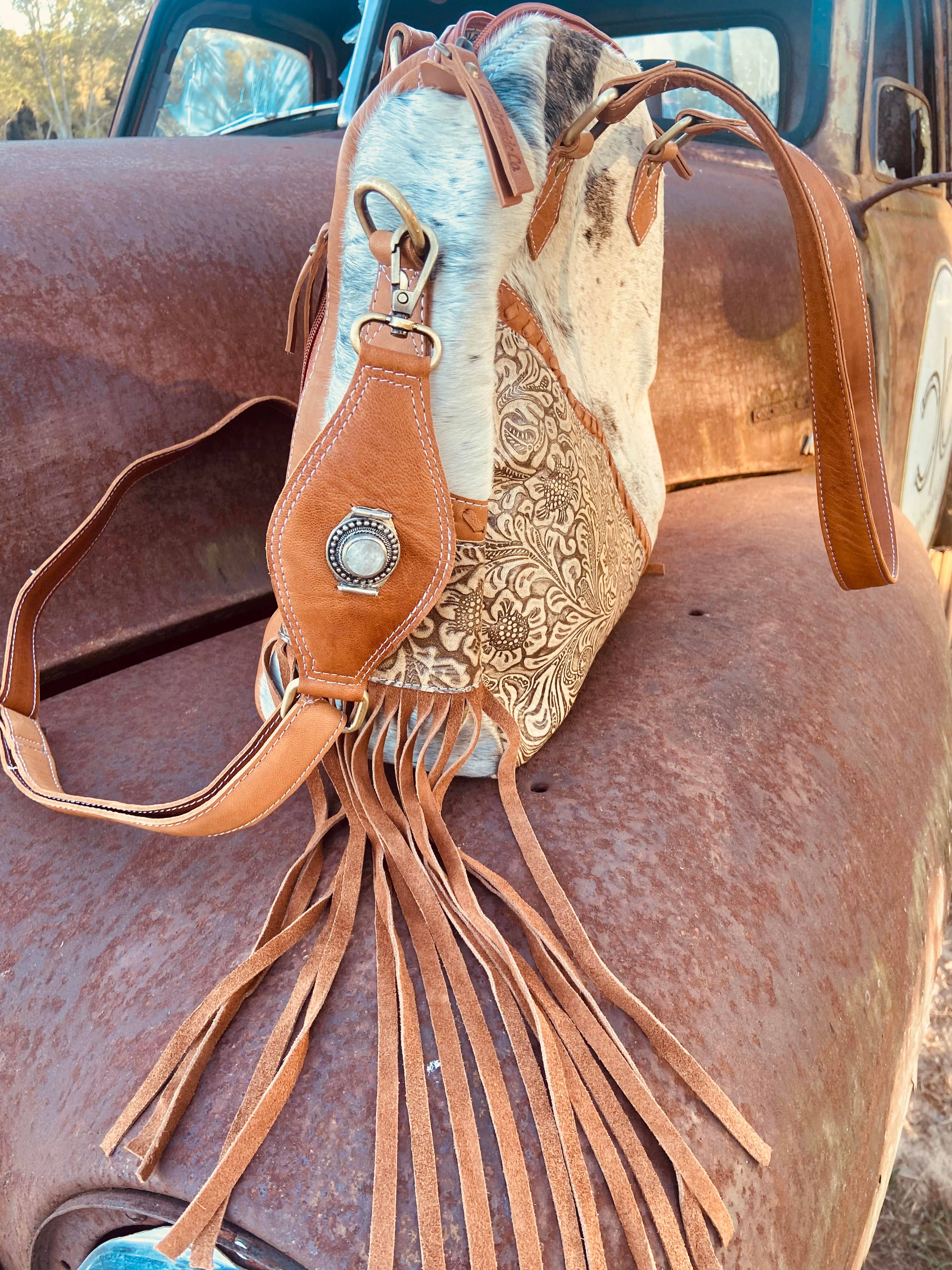 Laramie Tooled Leather Cowhide Western Statement Bag