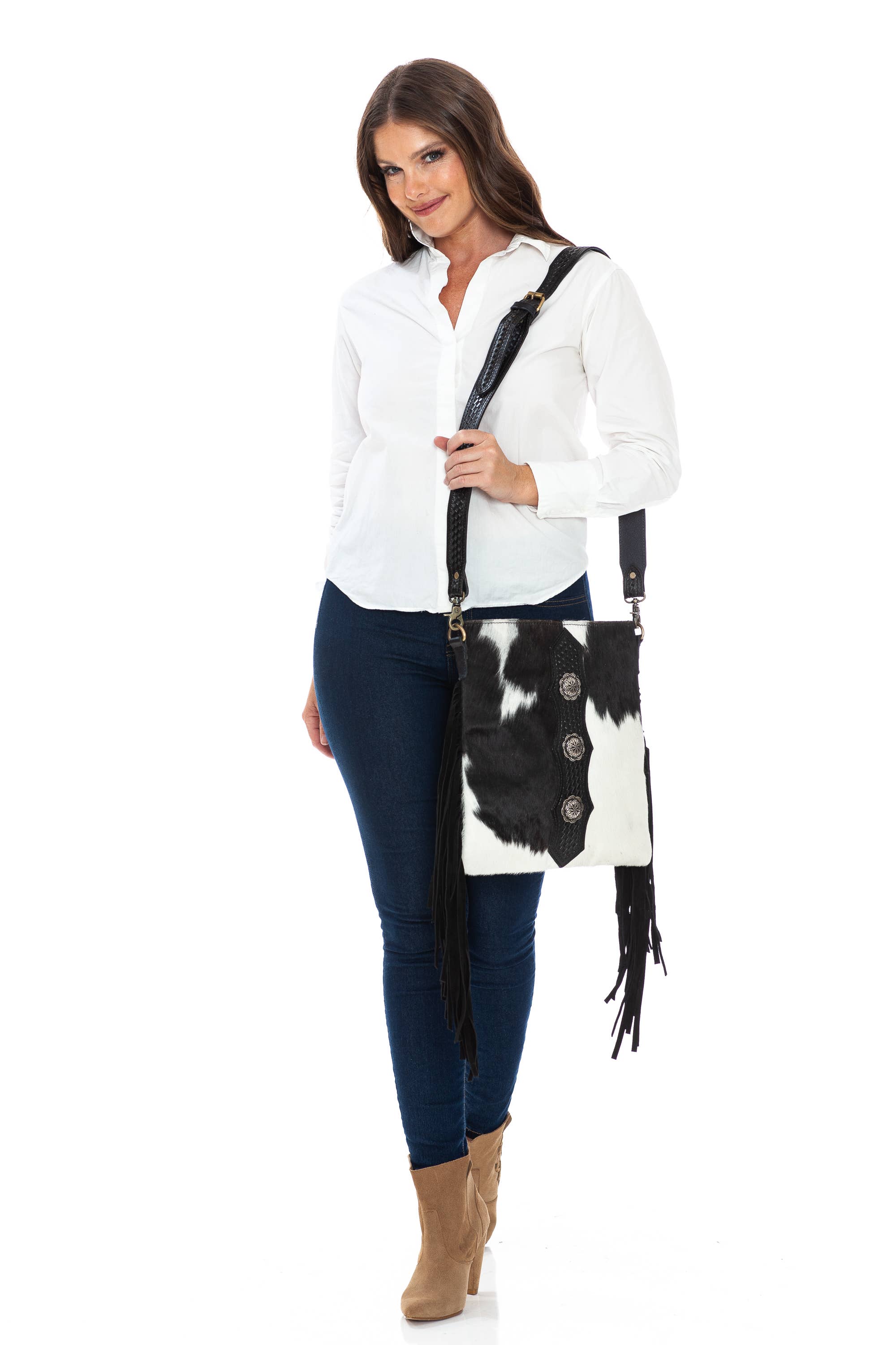 American Bison Western Style Hair on Hide Fringe Crossbody