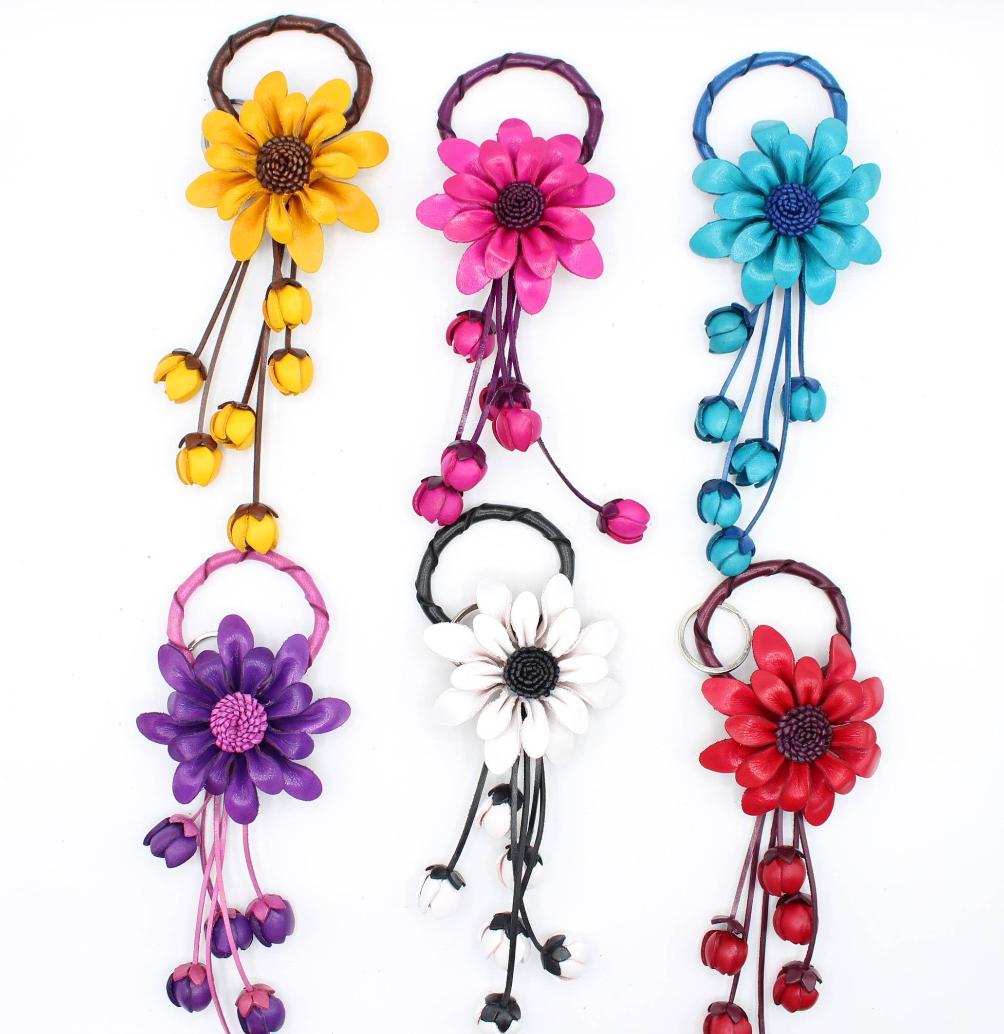 Leather flower key chain key purse charm