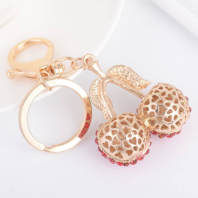 Rhinestone Cherry Bag Accessories Keychain