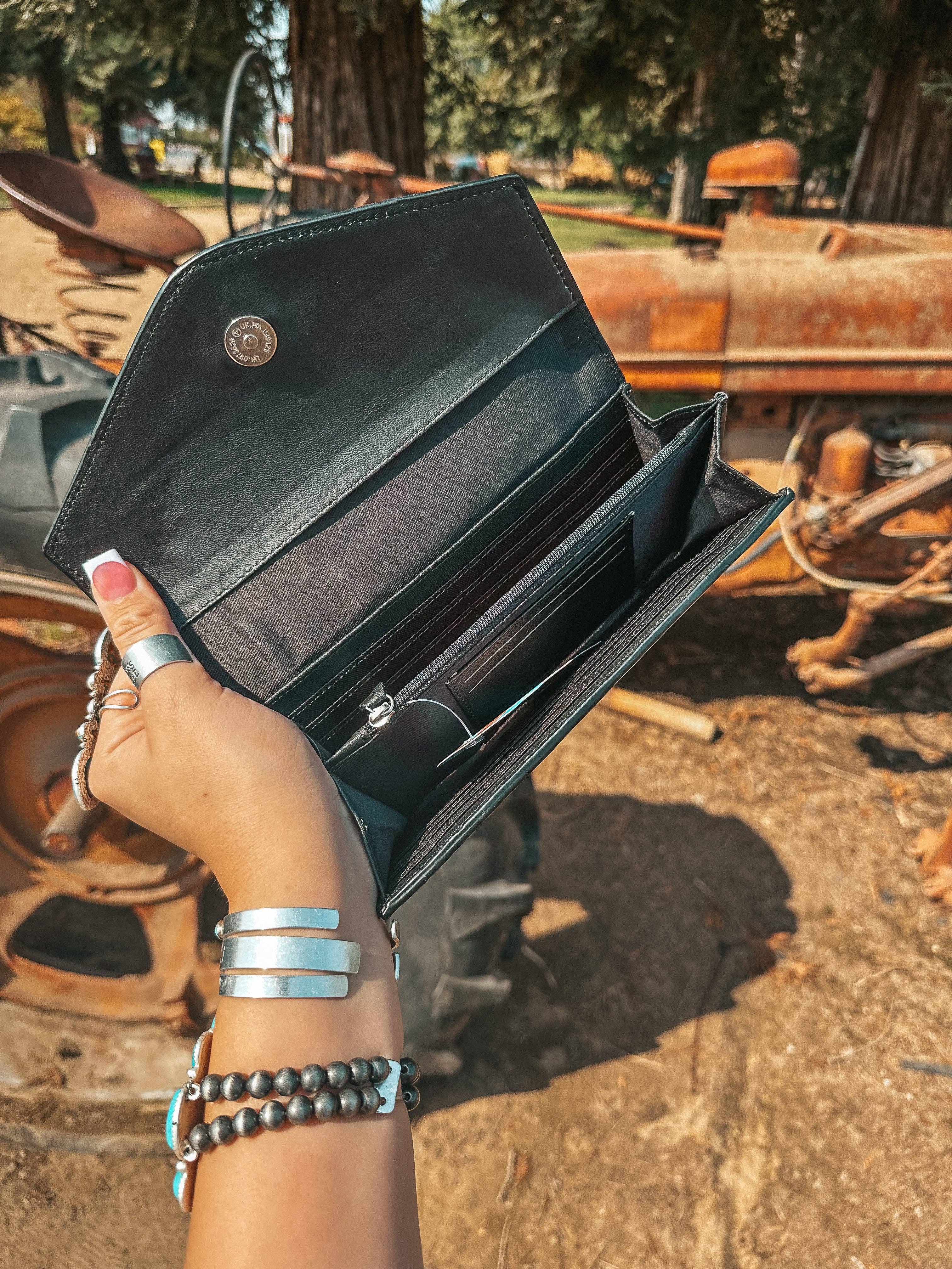 Turquoise Tooled Beauty Wallet, Western Cowhide Style