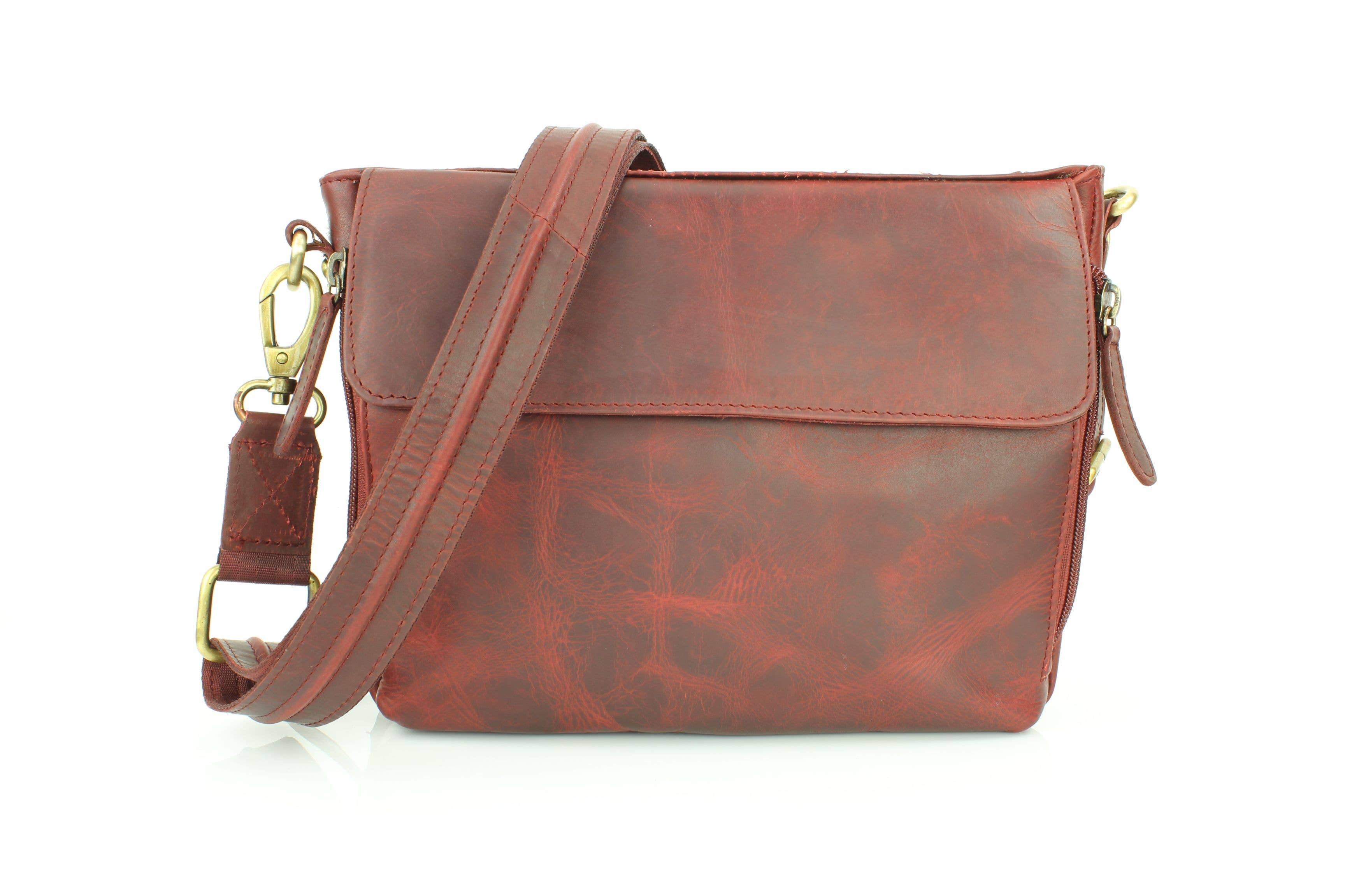 Flap Over Leather Shoulder Bag Hidden Storage 1833