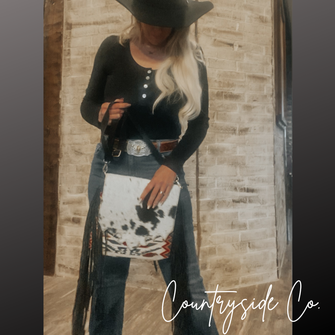 Aztec Fringe Cowhide Crossbody