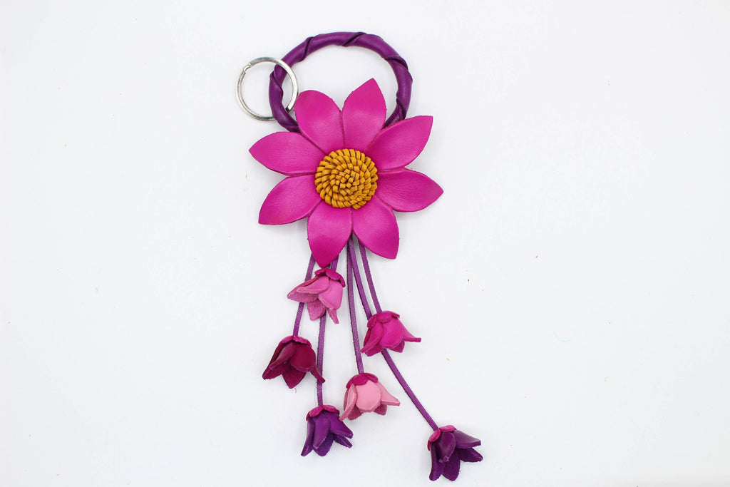 Leather flower key chain key purse charm