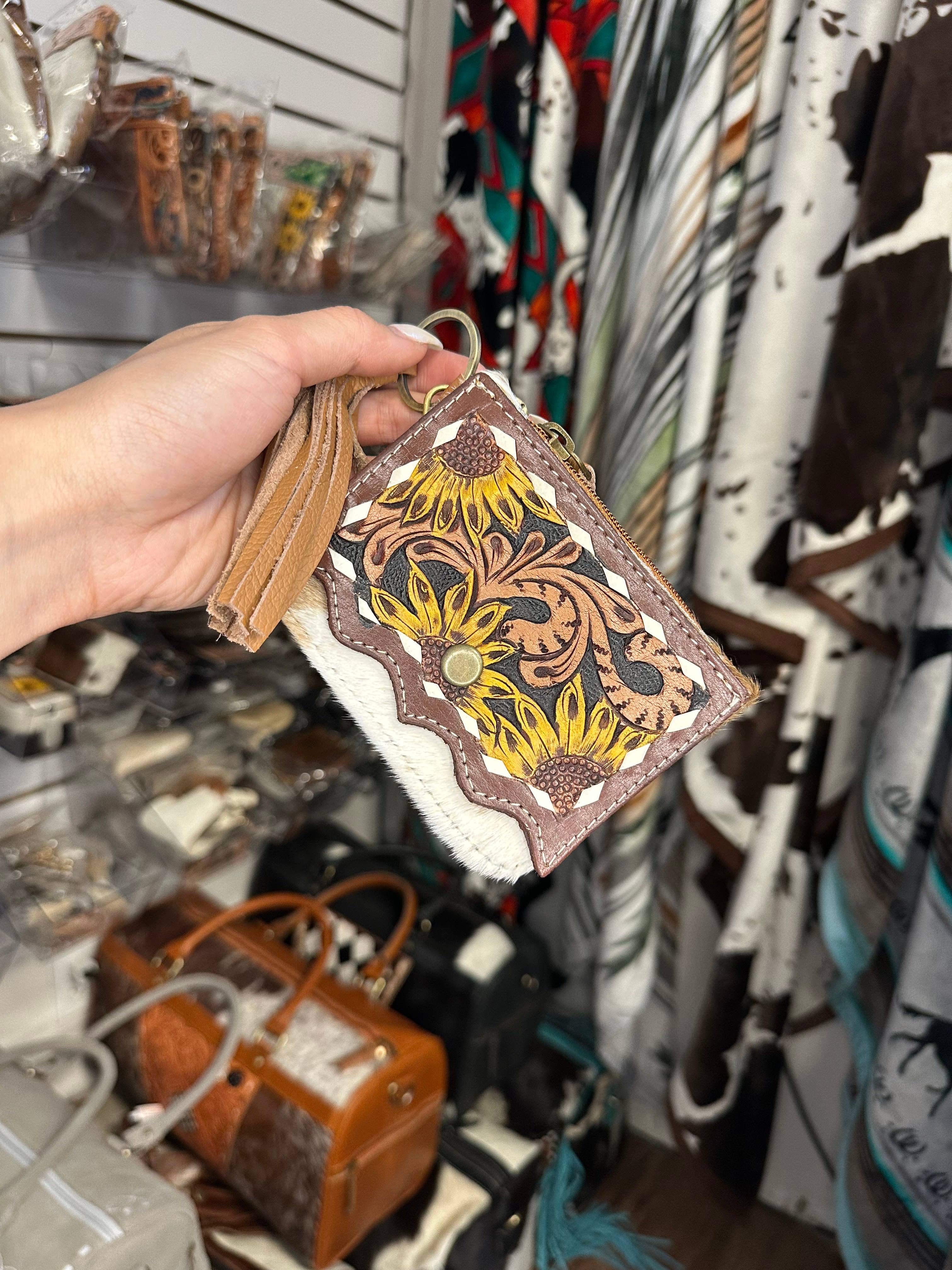Genuine Western Cowhide Tooled Wallet & Tassel Charm