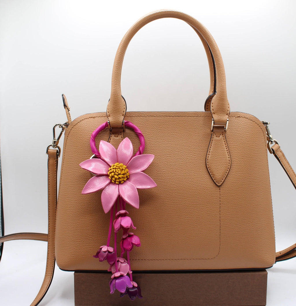 Leather flower key chain key purse charm