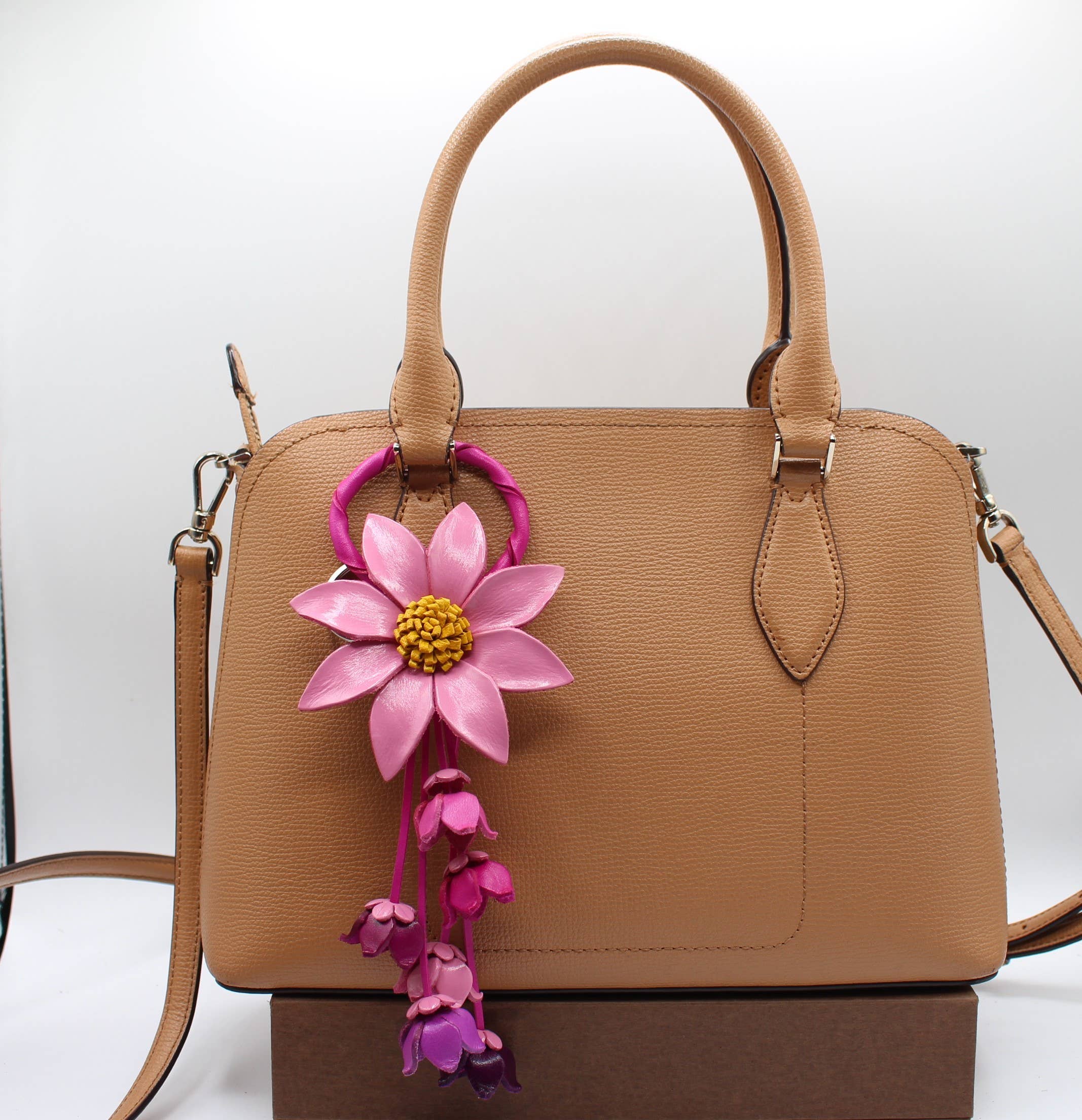 Leather flower key chain key purse charm