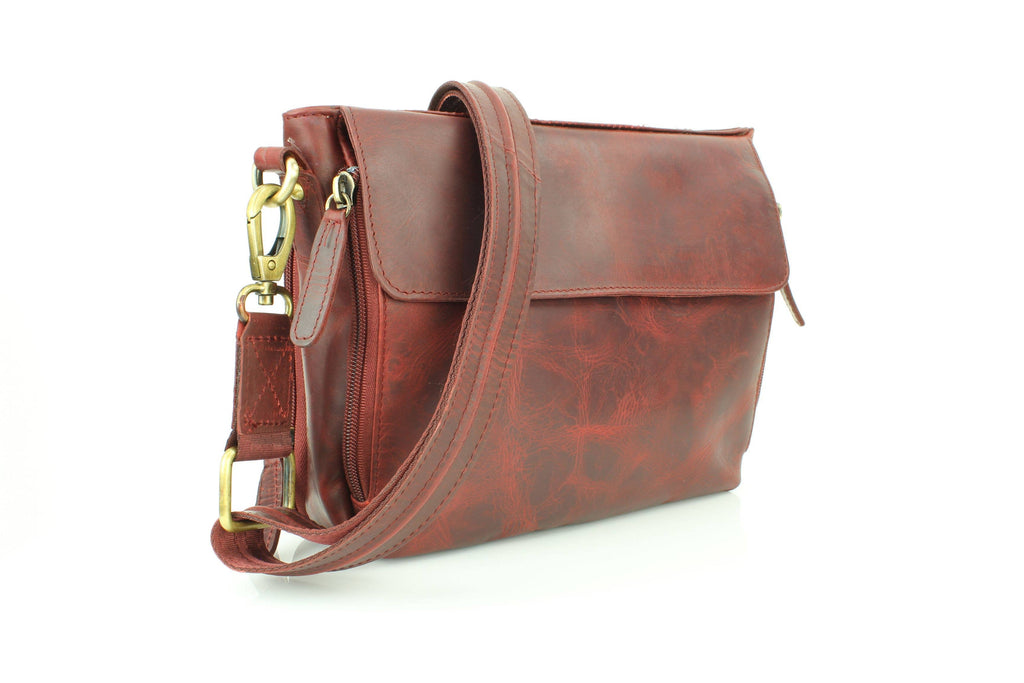 Flap Over Leather Shoulder Bag Hidden Storage 1833