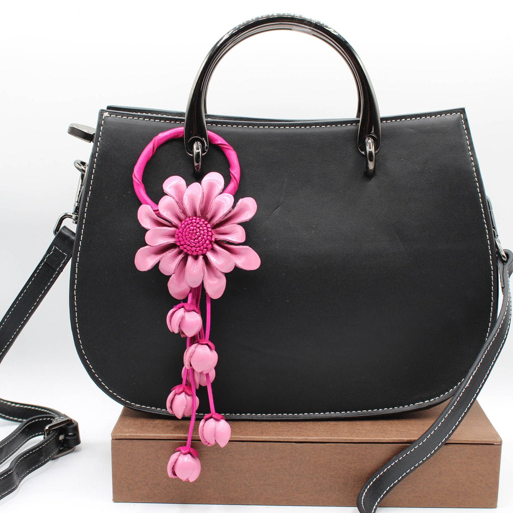 Leather flower key chain key purse charm