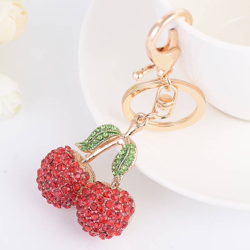 Rhinestone Cherry Bag Accessories Keychain