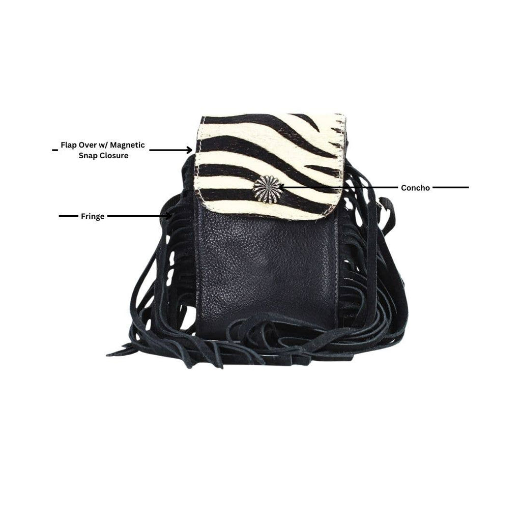 HOH Flap Over Crossbody Bag w/ Fringe Zebra # AB 2406