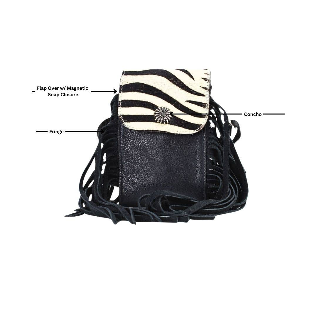 HOH Flap Over Crossbody Bag w/ Fringe Zebra # AB 2406