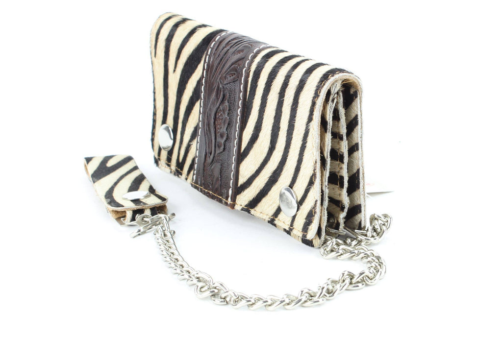 Zebra print hair on hide tooled leather chain wallet CW6HOHZ