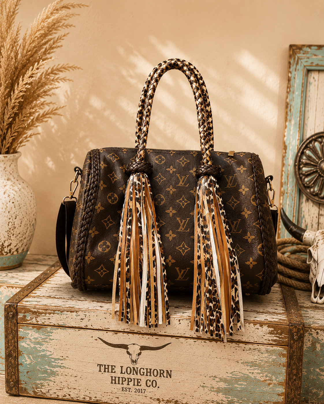 🤎🛍️ Western Leopard Luxe Fringe Upcycled Tote