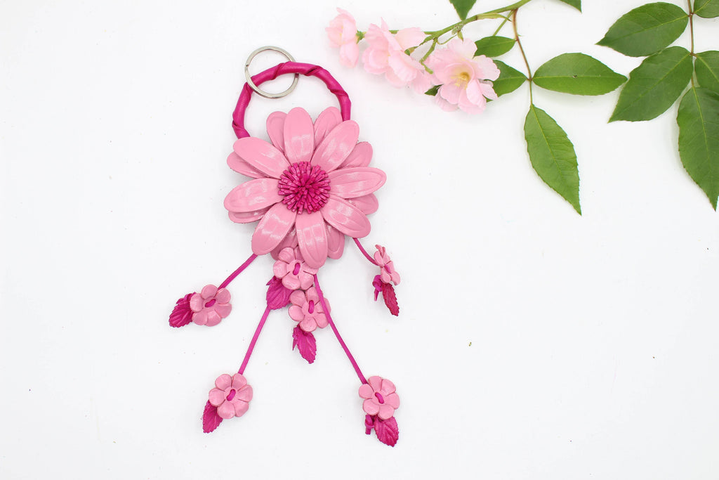 Large Leather Sunflower Keychain Bag Charm