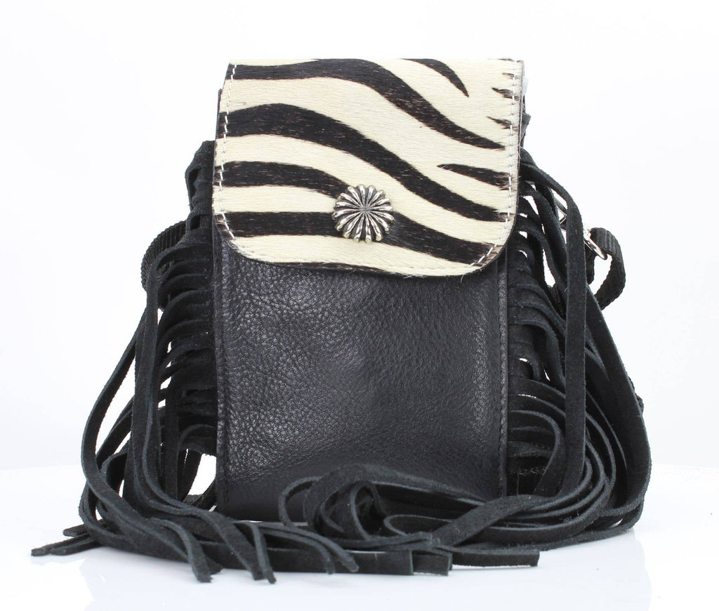 HOH Flap Over Crossbody Bag w/ Fringe Zebra # AB 2406