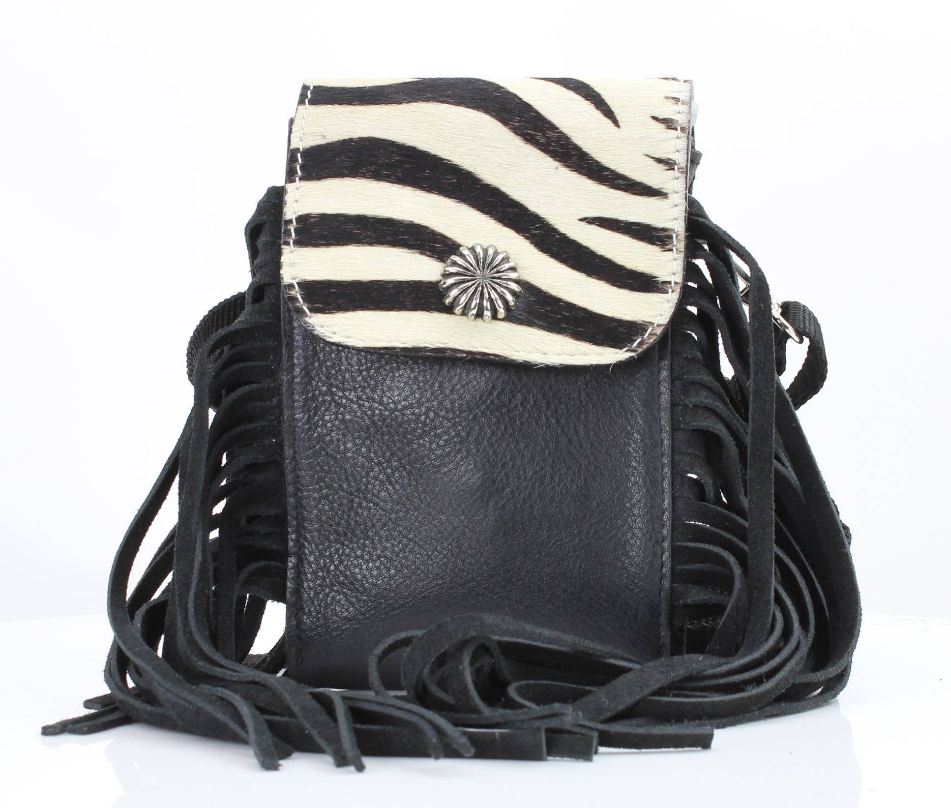 HOH Flap Over Crossbody Bag w/ Fringe Zebra # AB 2406