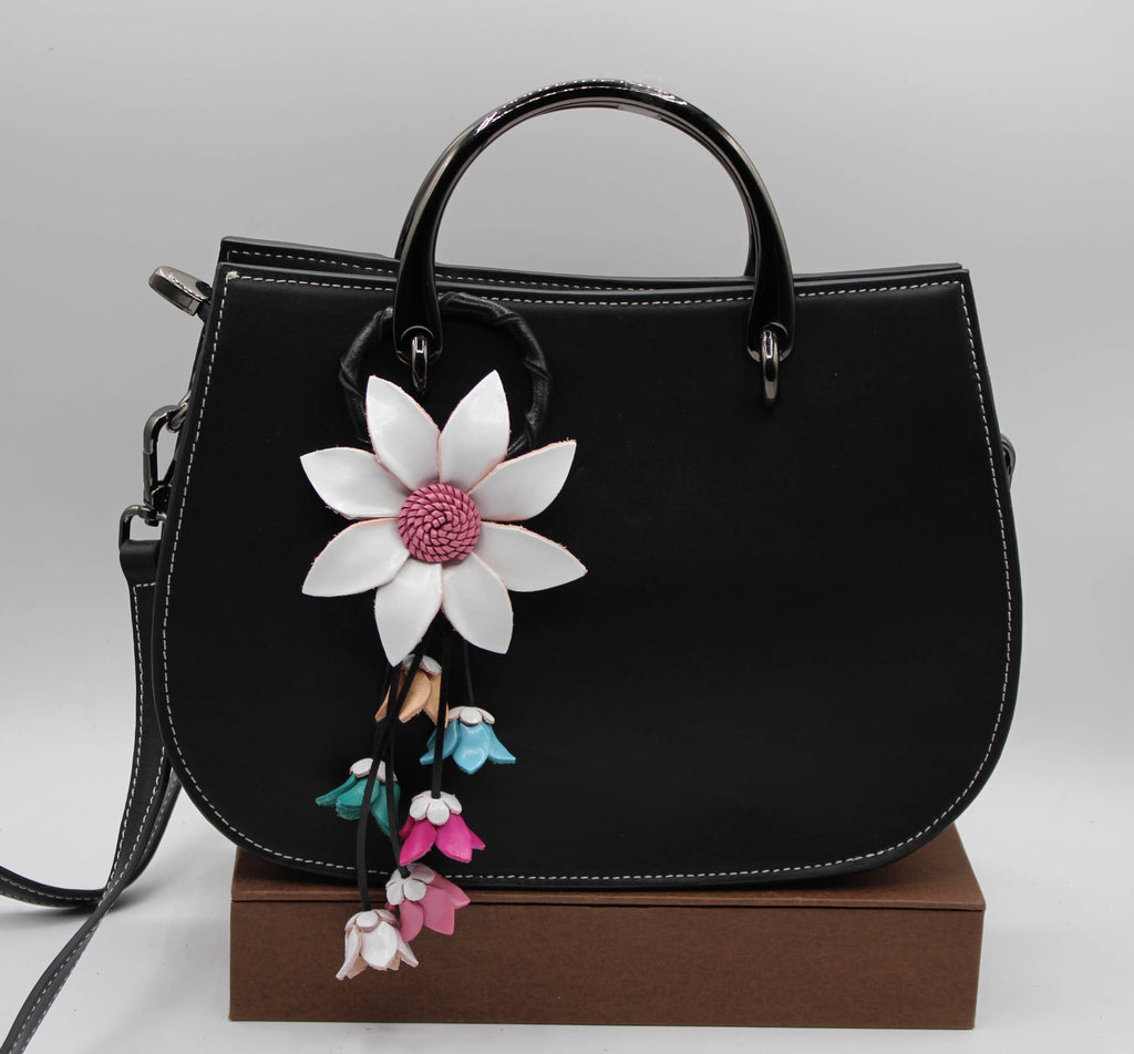Leather flower key chain key purse charm