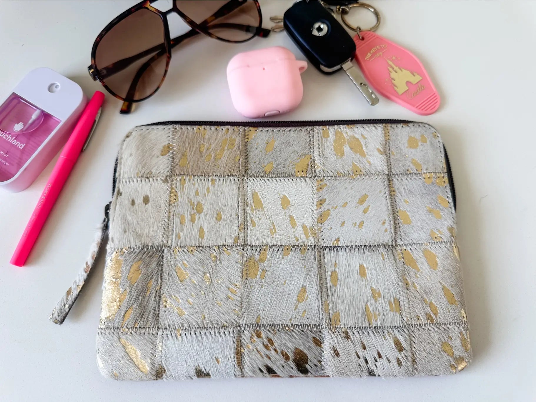 Cowhide Accessory Bag Pouch Genuine Hair-On Hide Makeup Bag 
