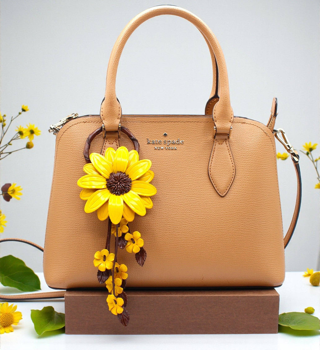 Large Leather Sunflower Keychain Bag Charm