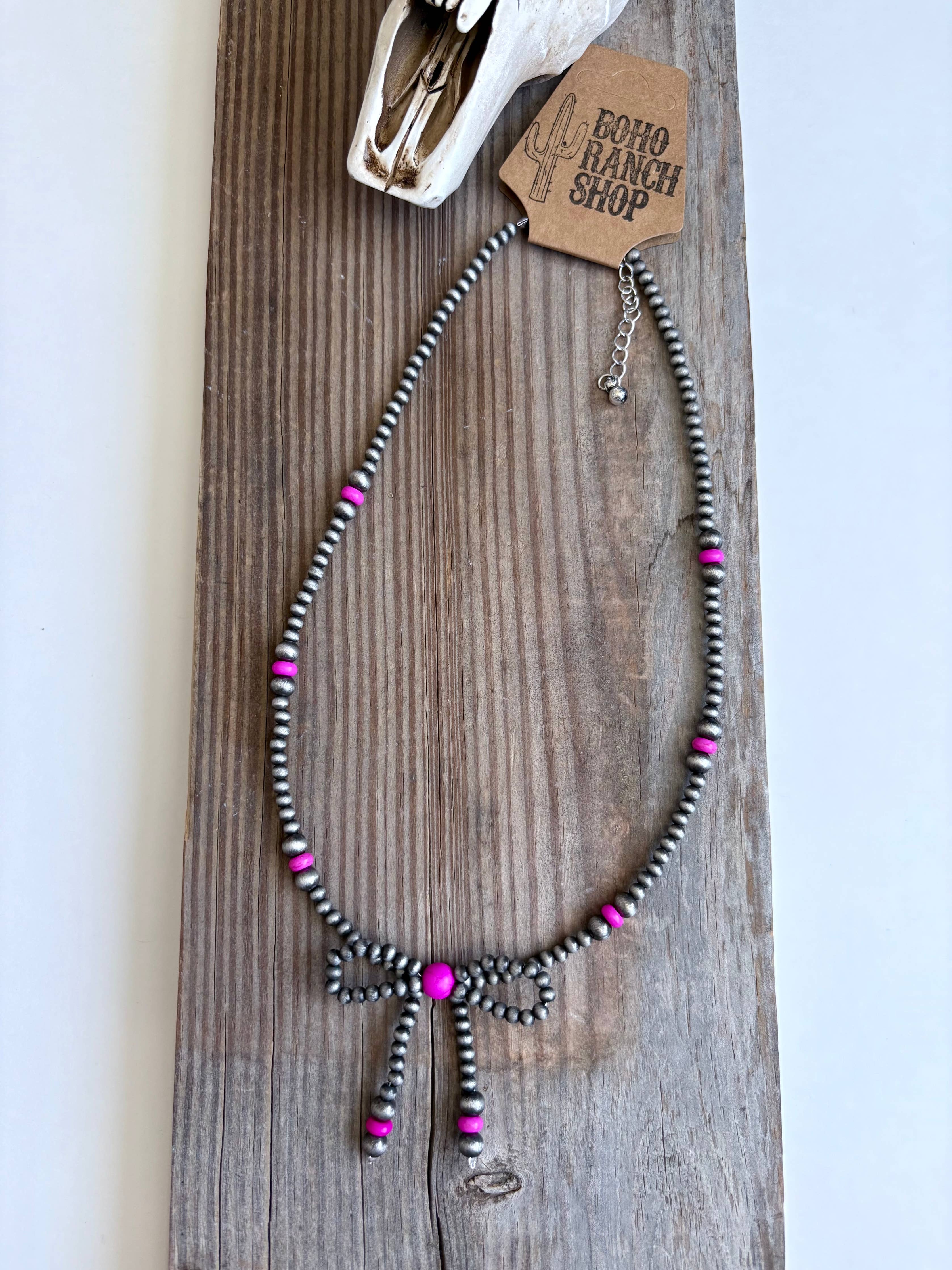 Western Navajo Style Bead Coquette Bow Necklace