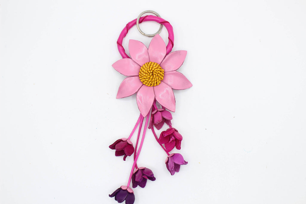 Leather flower key chain key purse charm