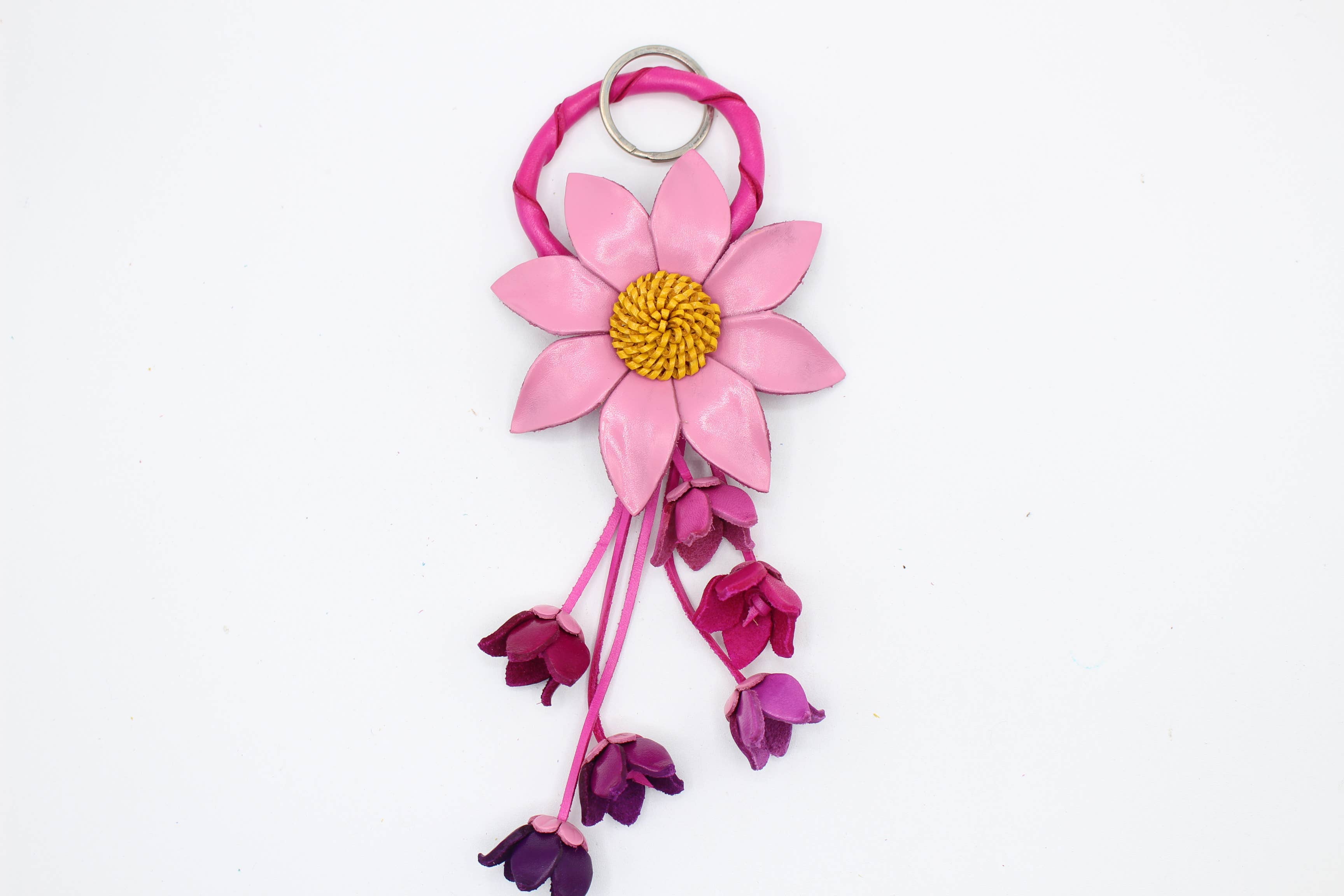 Leather flower key chain key purse charm