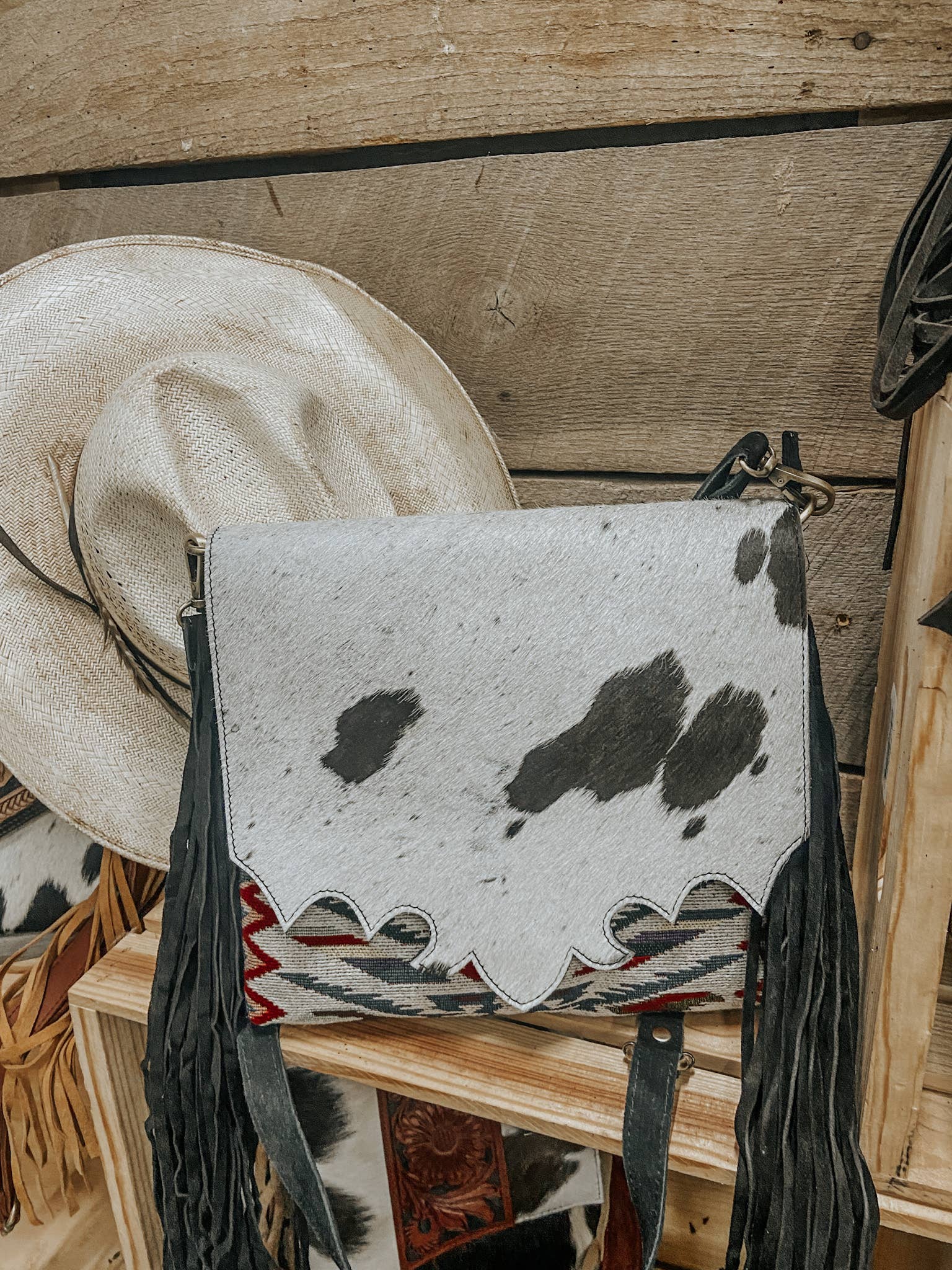 Aztec Fringe Cowhide Crossbody