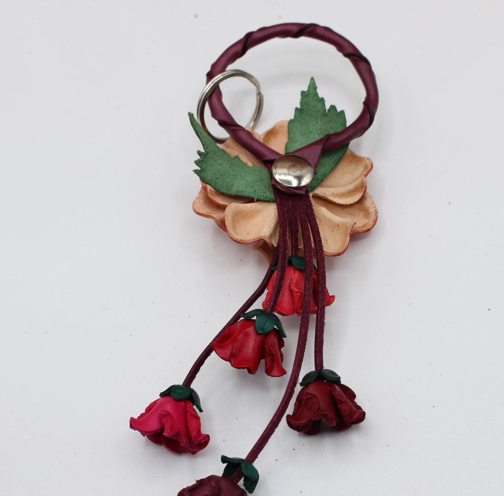 Leather flower key chain key purse charm