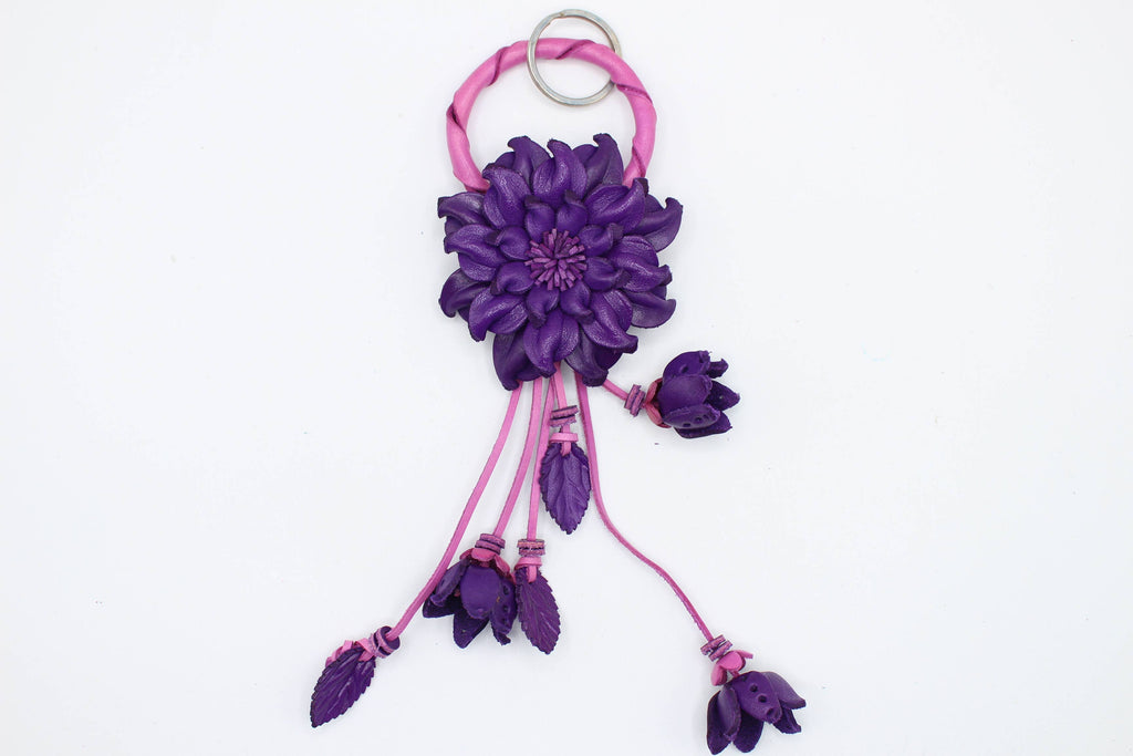 Leather flower key chain bag charm purse charm