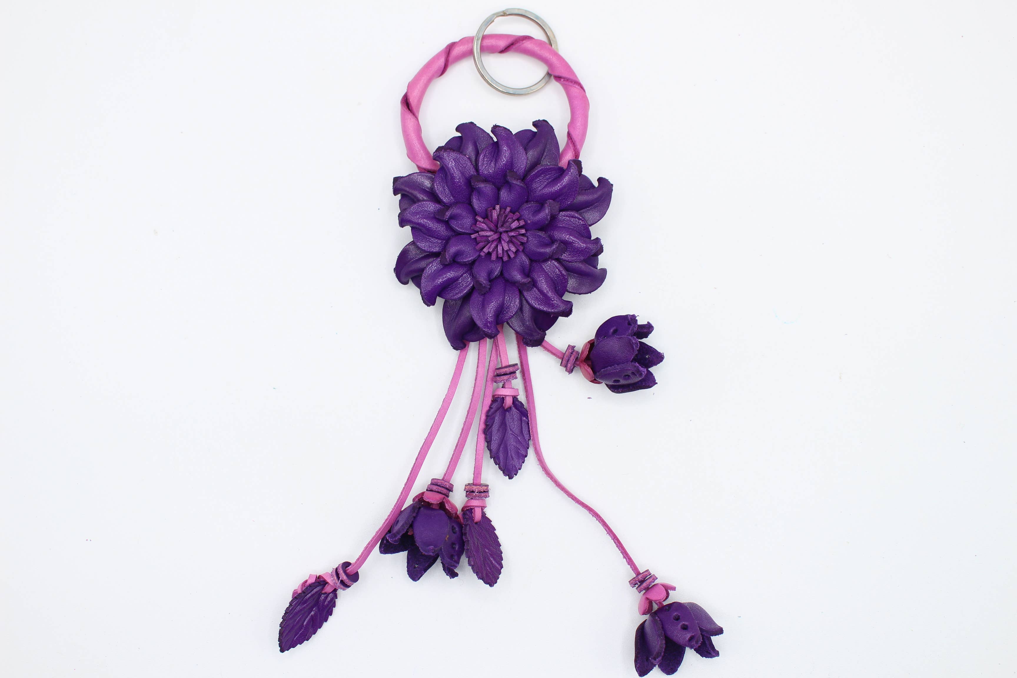 Leather flower key chain bag charm purse charm